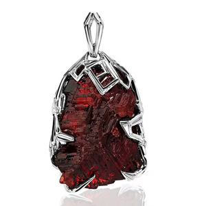 Pendentif grenat Spessartine collier en cristal brut non coupé pierre naturelle rouge orange réglage blanc guérison verseau pierre de naissance - Product Image 1