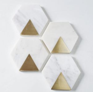 จานรองแก้วหินอ่อนดีไซน์ทรงหกเหลี่ยมและทรงห้าเหลี่ยมกันลื่นที่รองแก้วชาหินอ่อนหินอ่อนธรรมชาติสำหรับงานเลี้ยงในบ้านสำนักงานโรงแรม - Product Image 5