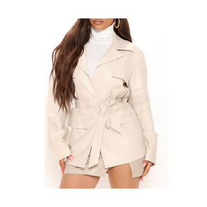 Chaqueta de cuero liso para mujer, nuevo diseño - Product Image 1