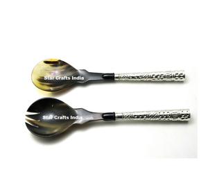 Serveur à salade en corne de luxe unique, fabriqué en Inde, serveurs à salade en corne, type de produit, dernier modèle, serveur à salade en corne naturelle - Product Image 4