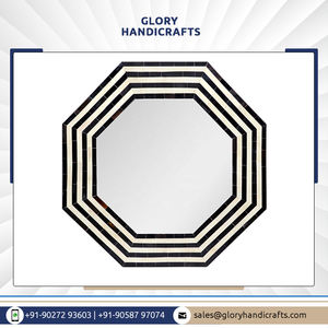 Exceptionnel Miroir Mural Octogonal Antique Incrusté d'Os Noir et Ivoire Décoration d'Intérieur Miroir d'Accent pour le Salon Grossiste - Product Image 2