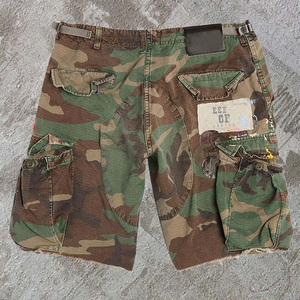 Pantalones vaqueros de mezclilla de algodón 100% para hombre con logotipos de parche bordado, ropa de calle, pantalones cortos de camuflaje Cargo cortados y cosidos con estampado desgastado de verano para hombre - Product Image 4