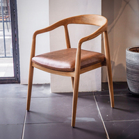 Silla de Comedor de Madera de Teca Sólida con Asiento de Cuero Sintético, Estilo Mediados de Siglo, para Restaurante, Hotel, Villa, Resort, Cafetería, Hostelería Comercial