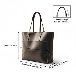 Sac fourre-tout d'affaires en cuir véritable fait main, luxe, doux, brun foncé, cuir de vachette pleine fleur, léger - Product Image 6