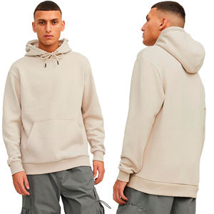 MOVATEXTILES-Sudadera con capucha básica para hombre, color beige, con bolsillo canguro, cordón ajustable, forro polar de mezcla de algodón suave - Product Image 4