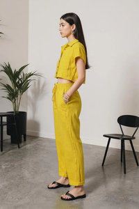 Conjunto de pijama de lino para mujer, camisa de ajuste relajado y pantalones de pierna recta, mezcla natural de algodón y lino transpirable de alta calidad - Product Image 3