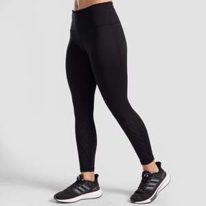 Leggings de sport pour femmes dynamiques, taille haute, sans couture, tricotés en nylon et élasthanne, à motifs, taille XL - Noir - Product Image 1