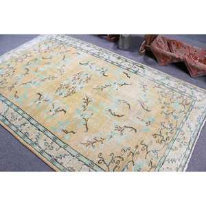 Alfombra Turca de 5.3x8.5 pies, Alfombra Vintage, Alfombra Amarilla con Diseño Floral de Lana - Product Image 4