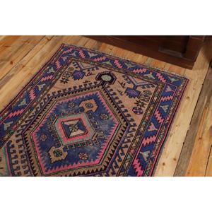 Alfombra Turca de 3,37x9,5 pies, Alfombra Geométrica Azul Vintage - Product Image 5