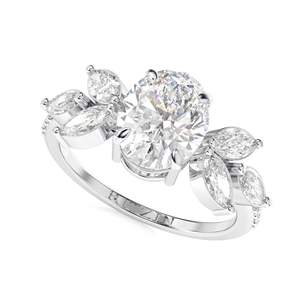 Anillo de Compromiso Estilo Floral Diamante Ovalado Para Ella - Product Image 4