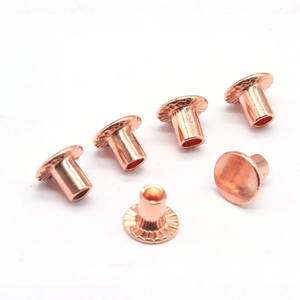 Remache semitubular de cobre de cabeza plana de 3mm, 4mm, 5mm, tamaño personalizado no estándar para herrajes de cuero - Product Image 1