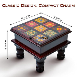 Tradebyd hecho a mano de madera Chowki tradicional Mandir muebles para decoración de oración - Product Image 3