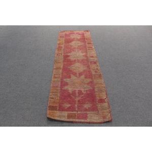 Turkish Vintage Rug, 2.4x7.4 ft <b>Runner</b> Rug, <b>Red</b> Brown Floral Rug - Product Image 1