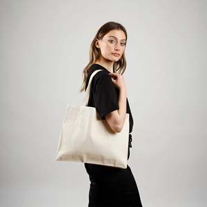 Sac fourre-tout horizontal en jute et coton (Juco) réutilisable, sac de courses avec logo imprimé/brodé personnalisé, sac de voyage, sac de bureau - Product Image 2