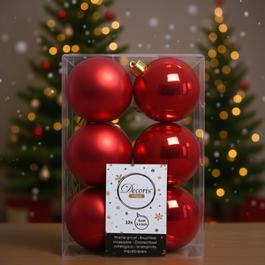 Amicasa Juego de 12 Bolas de Navidad Rojas de Plástico de 6 cm para Decoraciones Festivas 9021832 - Product Image 3
