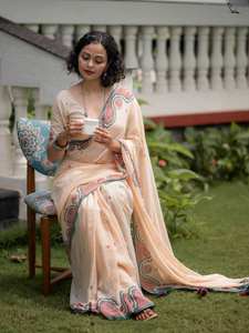 Sari Vintage de Piel Sintética para Fiestas con Hermoso Estampado Digital y Función de Secado Rápido - Product Image 3