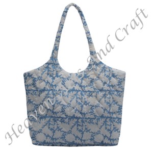 Sac fourre-tout matelassé de style boho fait à la main en coton bouffant imprimé floral avec logo et motif personnalisé Sac matelassé tissé pour le shopping - Product Image 5