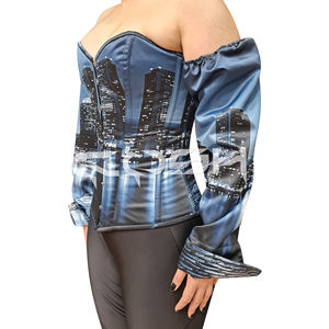 Top Corsé de Satén con Estampado de Paisaje Urbano y Hombros Descubiertos, con Mangas Largas, OEM/ODM - Product Image 3