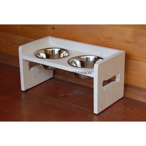 Bols pour chiens et chats en acier inoxydable poli à l'aspect vintage, écologiques, luxueux, doubles bols blancs - Product Image 4