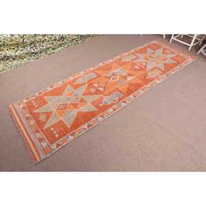 Turkish Vintage <b>Runner</b> <b>Rug</b> 3.37x11.3 ft, Orange Gray Geometric <b>Rug</b> - Product Image 2