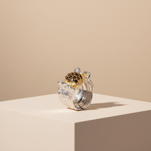 Design italiano Nero <span class=keywords><strong>Pietra</strong></span> <span class=keywords><strong>925</strong></span> <span class=keywords><strong>Anello</strong></span> In <span class=keywords><strong>Argento</strong></span> Sterling <span class=keywords><strong>con</strong></span> Oro Placcato - Product Image 3