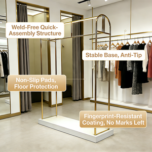 Exhibidores de Ropa de <span class=keywords><strong>Metal</strong></span> para Tiendas de Lujo con Logotipo Personalizado, Etiquetas para Colgadores de Ropa, Exhibidores de Ropa de Acero Inoxidable Dorado de Alta Gama - Product Image 3