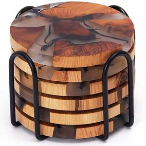 Polished Wooden <b>Resin</b> Coaster Set Smooth Surface Bohemian Style Eco-Friendly Handmade <b>Table</b> Protection for Tea <b>Coffee</b> Beverages - Product Image 6
