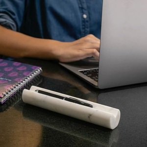 Mejor venta elegante Multi-Pen titular hecho a mano piedra blanca mármol organizador reloj Calendario para escritorio de oficina minimalista Natural - Product Image 6