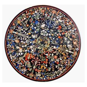 Handmade Pacche Kari <b>Work</b> Flower Design <b>Table</b> Top Solid White Marble Round Shape Customized Design <b>Table</b> Top - Product Image 1