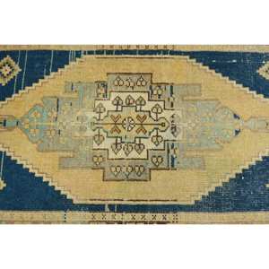 Classique bleu Beige 1.8x3.2ft tapis de laine fait main conception de Patchwork turc pour salon chambre rectangulaire couloir forme peluche Latex - Product Image 5