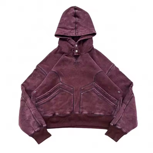 Sweat à capuche surdimensionné avec logo personnalisé avec poches multifonctionnelles Sweats à capuche pour hommes avec boutons pression Sweats à capuche délavés vintage pour hommes - Product Image 3