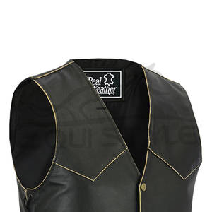 เสื้อกั๊กแบบมีฝาปิดสำหรับผู้ชายเสื้อกั๊กหนังแฟชั่นหนังวัวแท้เสื้อกั๊กใส่ขี่รถจักรยานยนต์ - Product Image 3