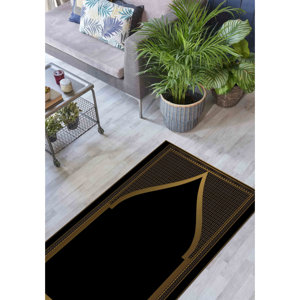 Tapis de prière avec accents dorés : Tapis musulman antidérapant, tapis imprimé, tapis à poils doux - Product Image 3
