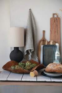 Plateau de service en bois de teck sculpté à la main Plateau décoratif fait main en grain de bois Taille personnalisée Couleur bois naturel - Product Image 2