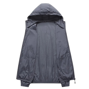 Chaqueta cortavientos informal de color sólido para hombre, chaqueta ligera con capucha extraíble y cremallera completa para senderismo de montaña - Product Image 6