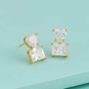 Boucles d'oreilles tendance religieuses 192803 en alliage de zinc rhodié, motif cœur géométrique avec pompon, perle et diamant, pour femme, 4g, fixation griffe - Product Image 1