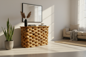 Table console unique en teck, empilable, en forme de galets, meubles en bois rustiques faits à la main - Product Image 3