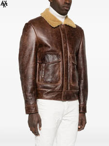 Veste en cuir de vache véritable OEM avec col montant Isolation chaude Intérieur Robuste Vêtements de travail Esthétique pour l'hiver - Product Image 3