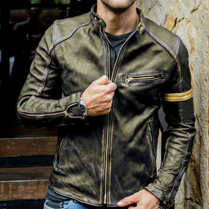 Blouson bombardier homme en cuir de mouton aviateur rembourrage chaud style motard veste grande taille en cuir - Product Image 6