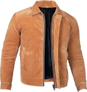 Blouson aviateur en daim marron pour homme Blouson en cuir XL Col à capuche Logo avant Tissu tissé respirant Motif Printemps Hiver - Product Image 5