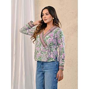 T-shirt blanc 100 % coton pour femme, imprimé Jaal, écologique, respirant, broderie Dori latérale, tailles XS XXS, version ajustée - Product Image 5