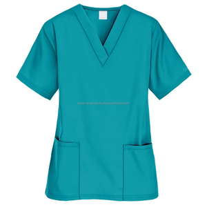 Venta al por mayor de alta calidad de 4 vías elástico Spandex Scrubs para mujeres y hombres cuello en V Hospital uniforme médico conjuntos - Product Image 3