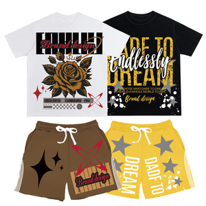 Impresión DTG, venta al por mayor, camisetas, conjunto corto de sudor, conjunto de 2 piezas, conjuntos de camiseta y pantalones cortos para hombre, Camiseta de algodón 100% de gran tamaño lavada para hombre - Product Image 6