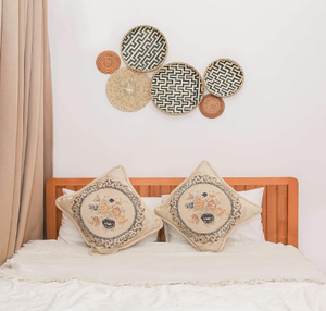 Wholesale Handmade Flat Bamboo <b>Basket</b> with Black Pattern Woven Decorative Tray <b>for</b> <b>Wall</b> Art Serving & <b>Storage</b> - Product Image 6