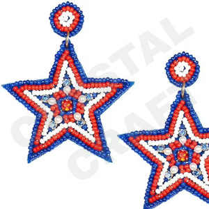 Boucles d'oreilles perlées de chaleur blanche pour femmes patriotique Memorial Day Orange blanc bleu couleur tissu matériel - Product Image 5