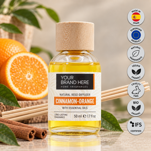 Diffusore di Aromi alla Cannella e Arancia 50ml con Etichetta Privata OEM |   Fragranza per la casa agli agrumi e spezie |   Prodotto in Spagna UE - Product Image 1