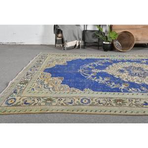 พรมตุรกีวินเทจสีน้ำเงินและสีเบจ-6FT x 9ft - Product Image 2