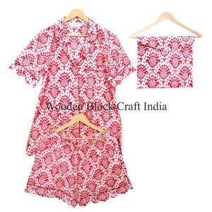 Conjunto de Pijama de Algodón para Mujer al por Mayor, Camisón Floral de Manga Corta, Ropa de Dormir Transpirable y Cómoda para Todas las Temporadas - Product Image 6