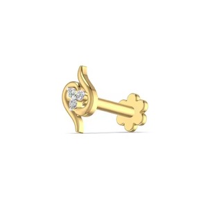 14KT Yellow <b>Gold</b> <b>Nose</b> Pin for Women 0.016CT Natural Diamond Floral Designs Elegant Engagement Wedding Accessory Luxurious Trendy - Product Image 1