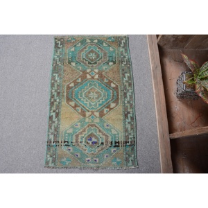 Alfombra Turca Vintage de 1.6x2.6 pies, Alfombra Pequeña, Alfombra de Lana Azul - Product Image 1